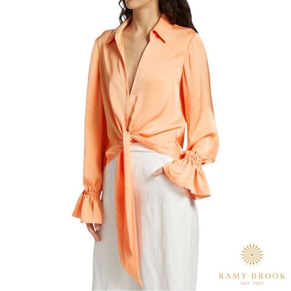 Ramy Brook **NWT** Carter Satin Self-Tie Blouse in Peach - Picture 5 of 8